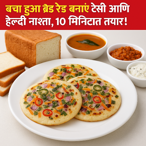 10 मिनिटात तयार होणारी ब्रेड उत्तपम रेसिपी